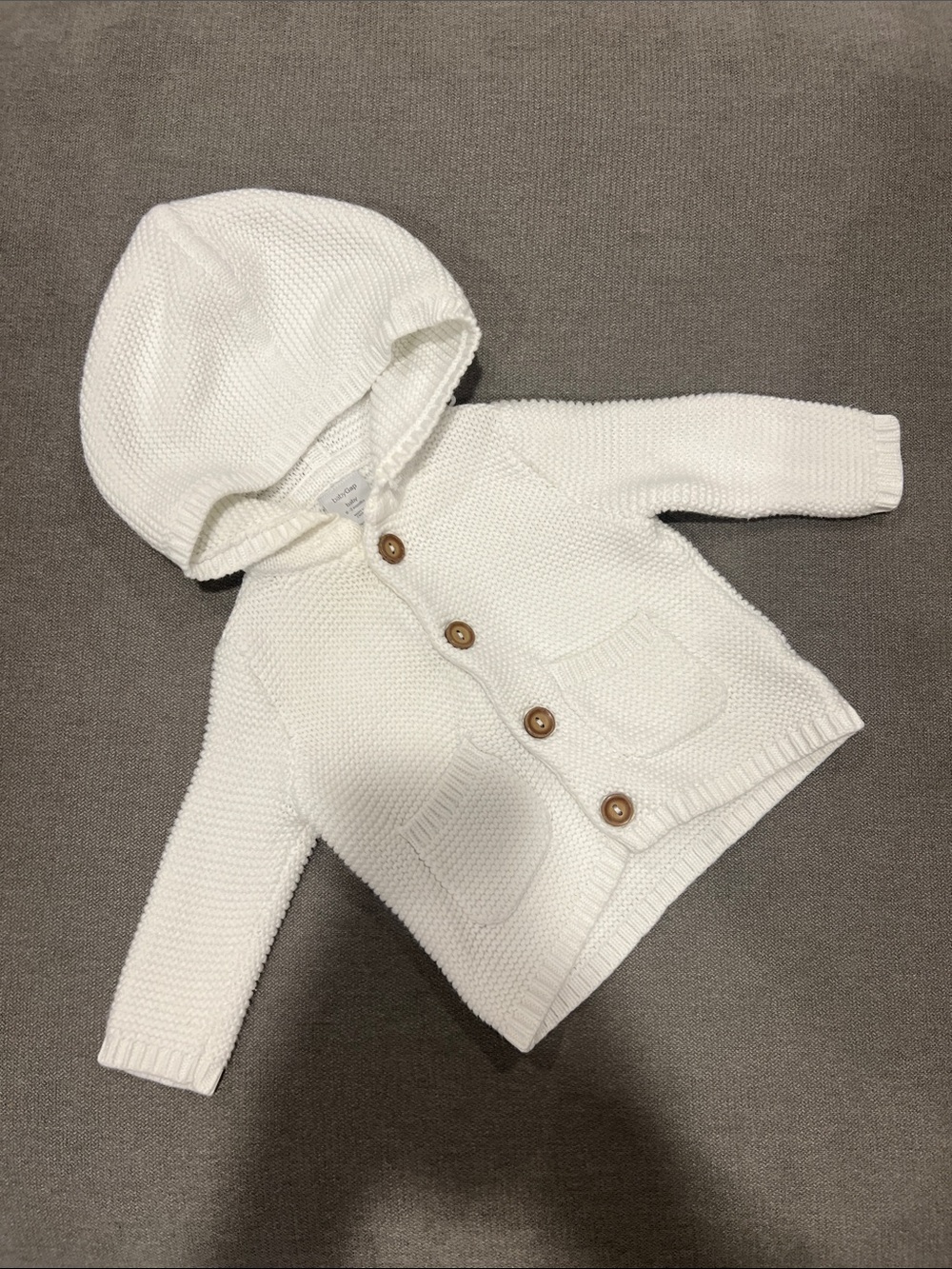 GAP White Hooded Knit Cardigan with Wooden Buttons